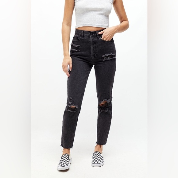 PacSun Eco Black Distressed Ultra High Waisted Slim Fit Jeans - Picture 4 of 13